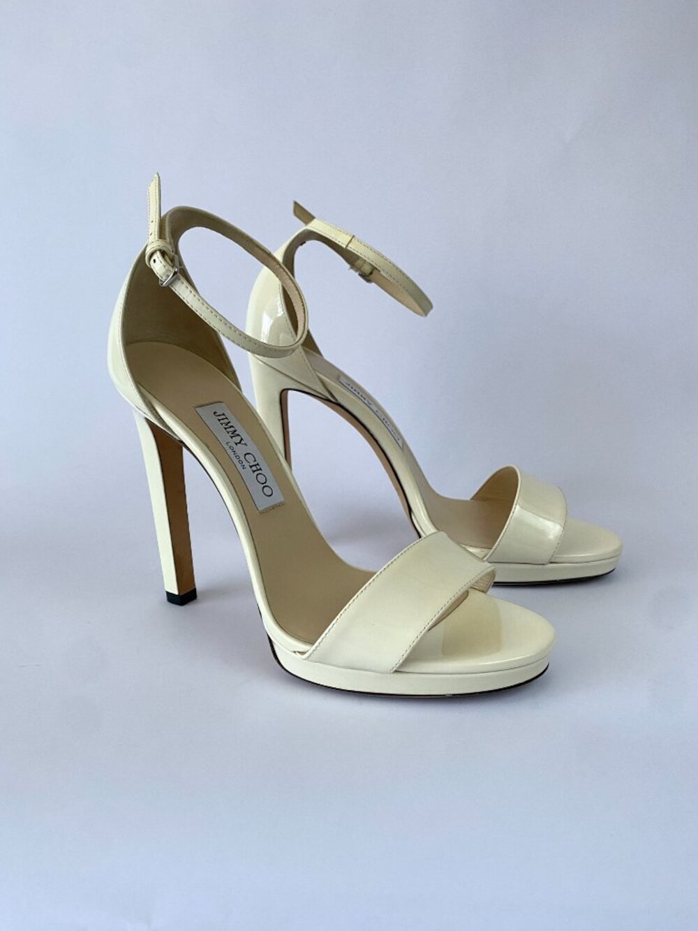 Jimmy Choo Ivory Patent Leather Ankle-Strap Platform Sandals - Picture 4 of 11